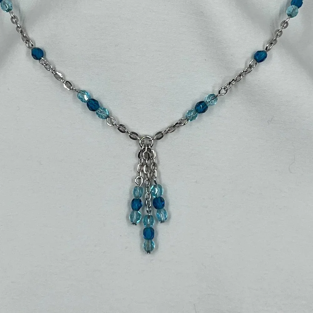 Silver Toned 18” Necklace with Blue Beading - Picture 2 of 4